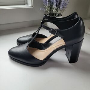 Clarks Black T-Strap Women's Heels